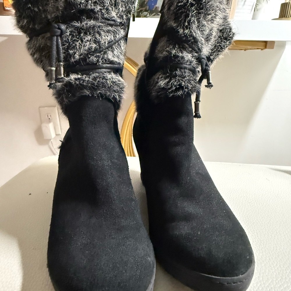 Minnelli Black Suede & Fur-Trimmed Boots